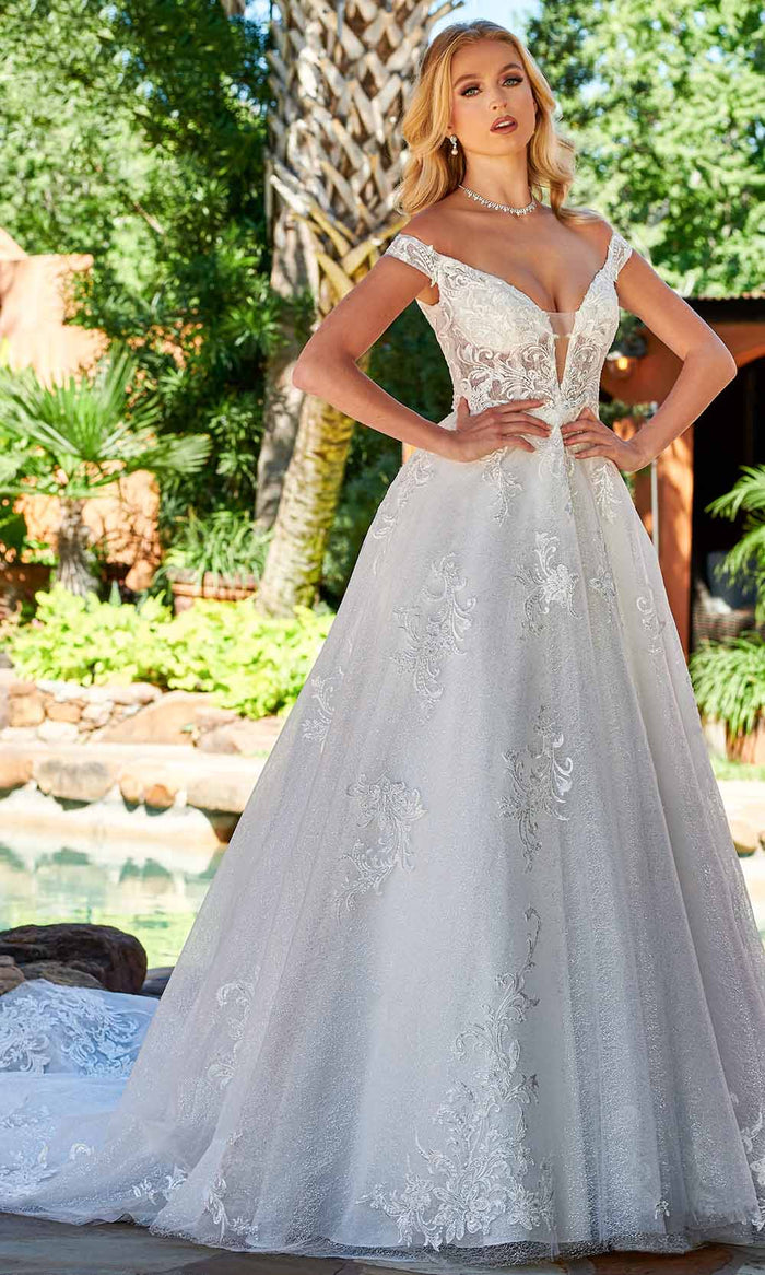 Rachel Allan Bridal RB4143 - Off Shoulder Glitter Bridal Gown Evening Dresses 0 / Ivory