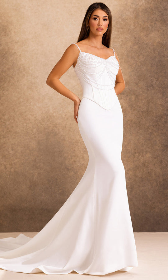Rachel Allan Bridal RB4246 - Pearl Embellished Basque Mermaid Gown