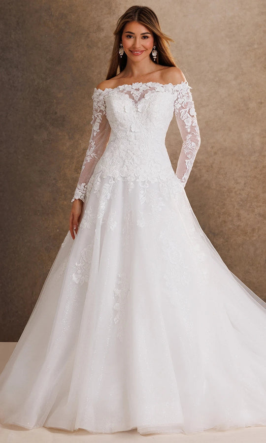 Rachel Allan Bridal RB4252 - Long Sleeve Floral Applique Tulle Gown