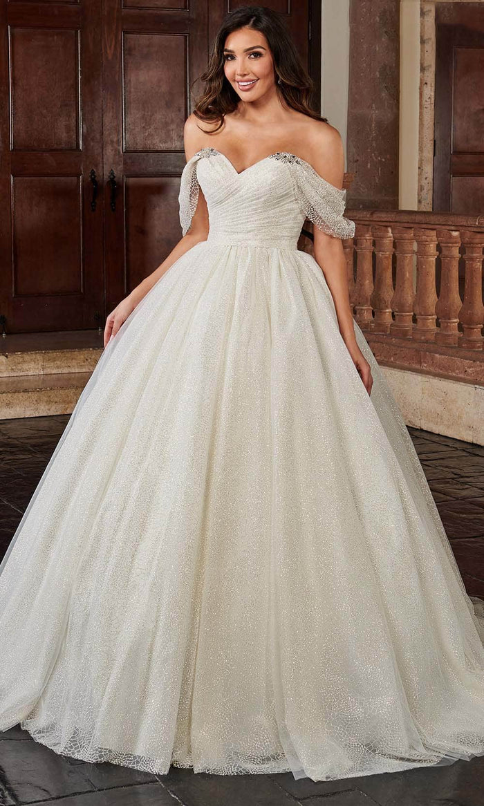 Rachel Allan Bridal RB6115 - Off-Shoulder Pleated Bodice Ballgown Bridal Dresses 0 / Ivory