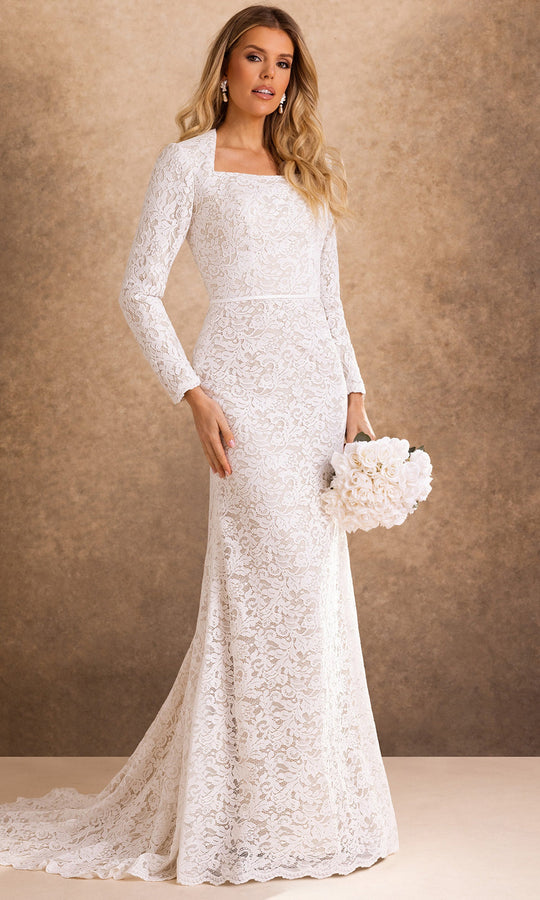 Rachel Allan Bridal RB7031 - Floral Lace Long Sleeve Sheath Gown