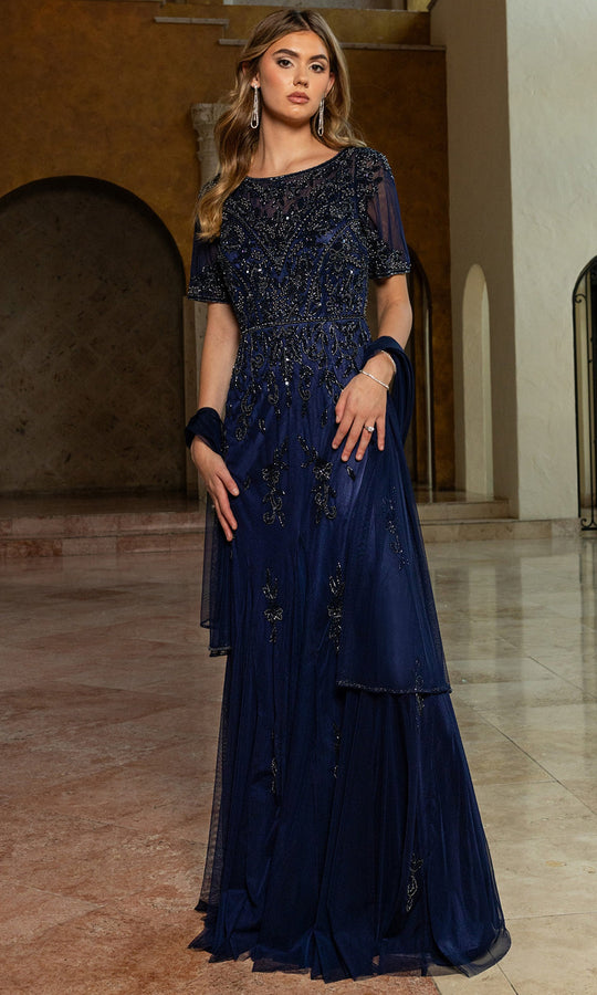 Rachel Allan RB8205 - Beaded Short Sleeve Evening Gown