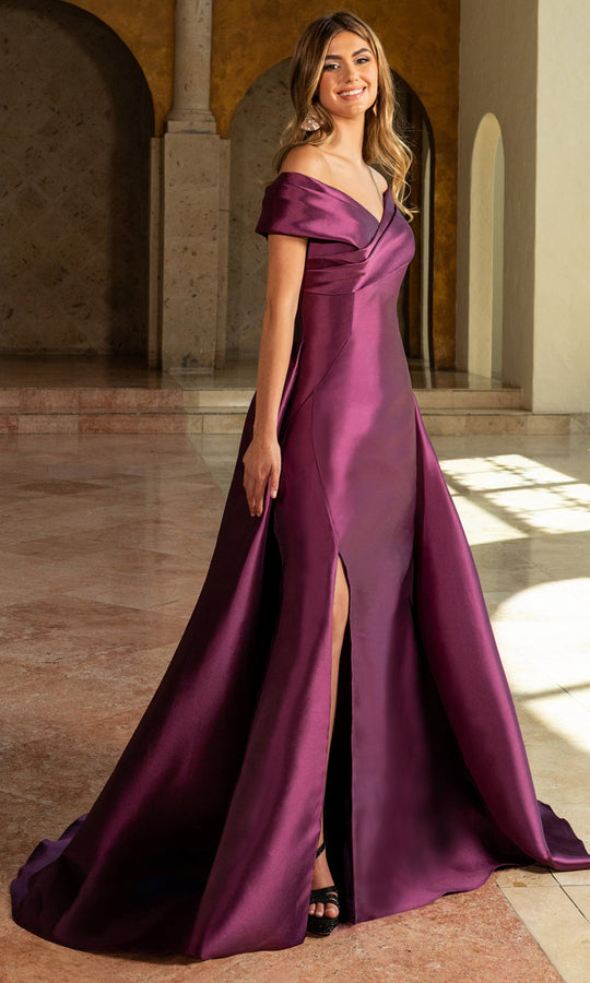 Rachel Allan RB8206 - Off Shoulder Gown with Slit