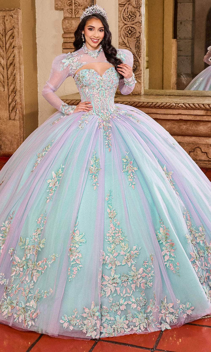 strapless open back dress Rachel Allan RQ2200 Puff Sleeve Quinceanera Dress