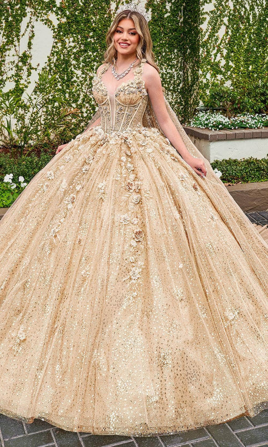 Rachel Allan Bridal RQ3135 - Plunging V-Neck Embellished Ballgown