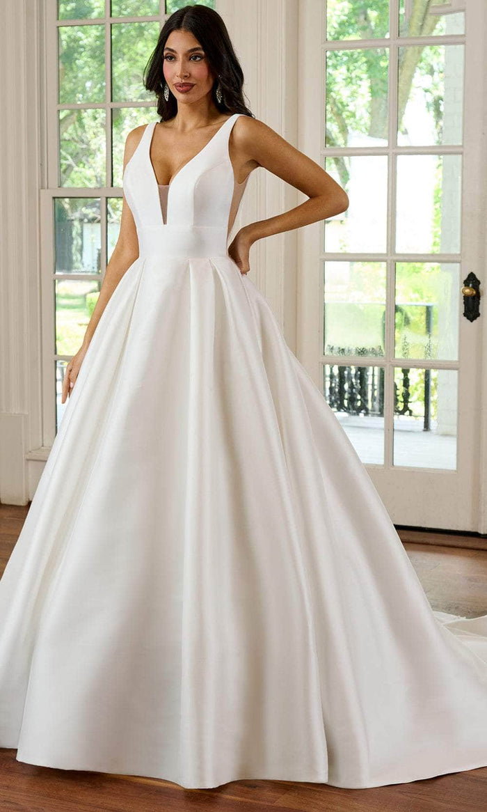 Rachel Allan RB2177 - Plunging V-Neck Pleated Bridal Gown Bridal Dresses 0 / Ivory Light Rum Pink