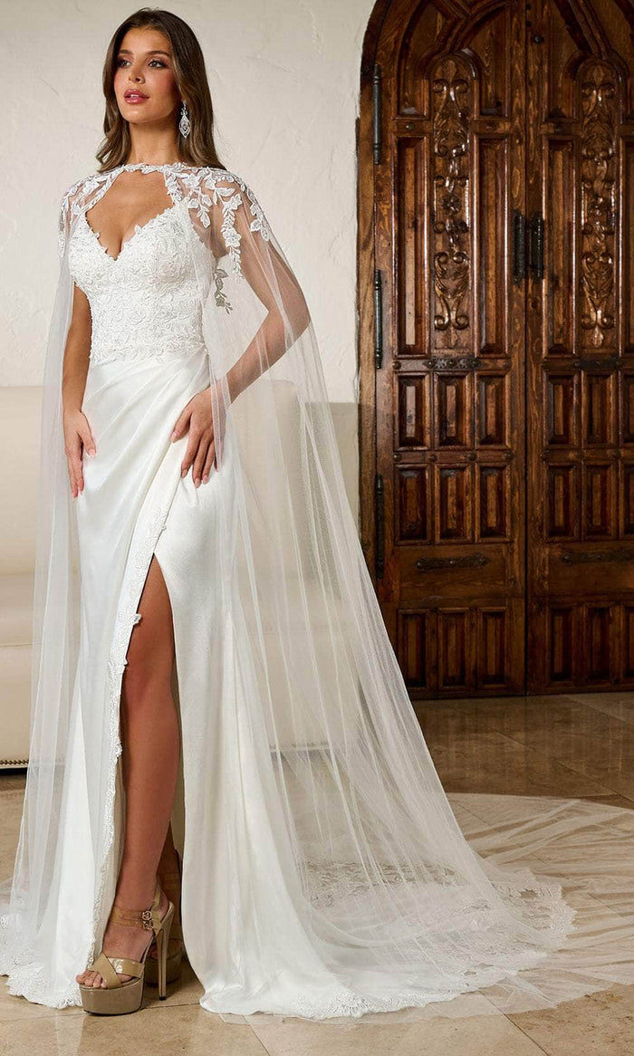 Rachel Allan RB3186 - Deep V-Neck Sheath Bridal Gown Bridal Dresses 0 / Ivory