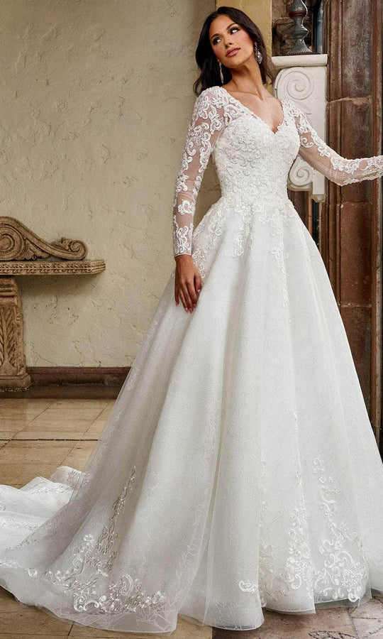 Rachel Allan RB4206 - Embroidered Illusion Long Sleeve Gown