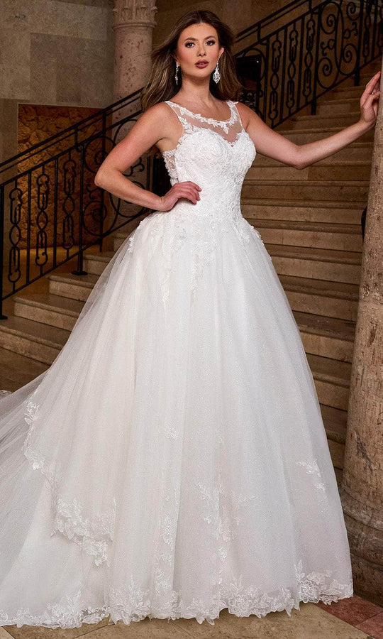 Rachel Allan RB4210 - Illusion Scoop Bridal Gown with Detachable Train