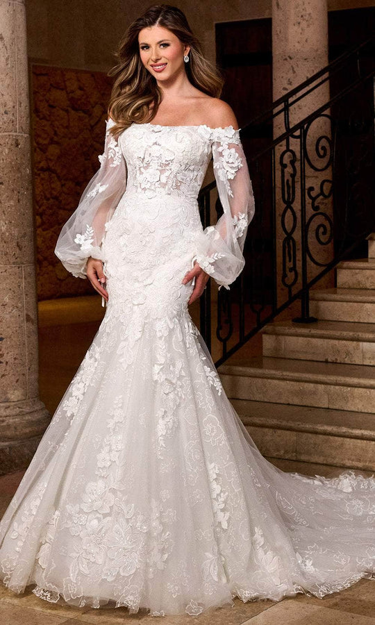 Rachel Allan RB5082 - Off-Shoulder Floral Lace Mermaid Gown