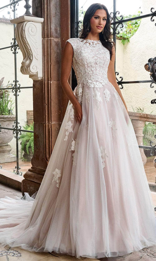 Rachel Allan RB7002 - Floral Lace Cap Sleeve Ballgown