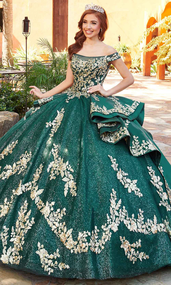 Rachel Allan RQ2162 - Off Shoulder Quinceanera Ballgown Special Occasion Dress 0 / Emerald Gold