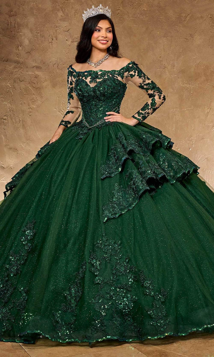 Rachel Allan RQ2192 - Long Sleeve Off Shoulder Ballgown Ball Gowns 0 / Emerald