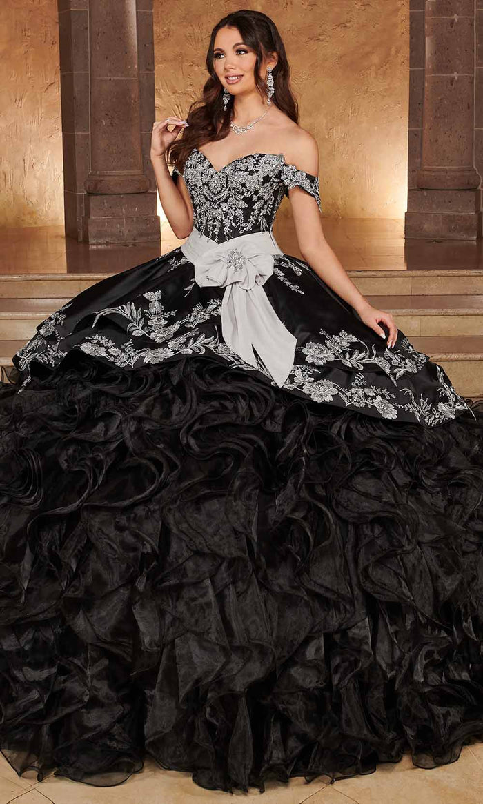 Rachel Allan RQ3104 - Sweetheart Organza Ruffle Ballgown Ball Gowns 0 / Black Silver