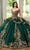 Rachel Allan RQ3129 - Fringe Embellished Off-Shoulder Ballgown Ball Gowns 0 / Emerald Gold