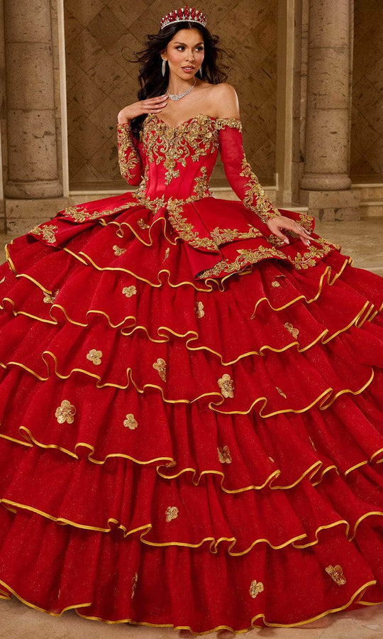 Rachel Allan RQ5012 - Gold Embroidered Off Shoulder Ballgown