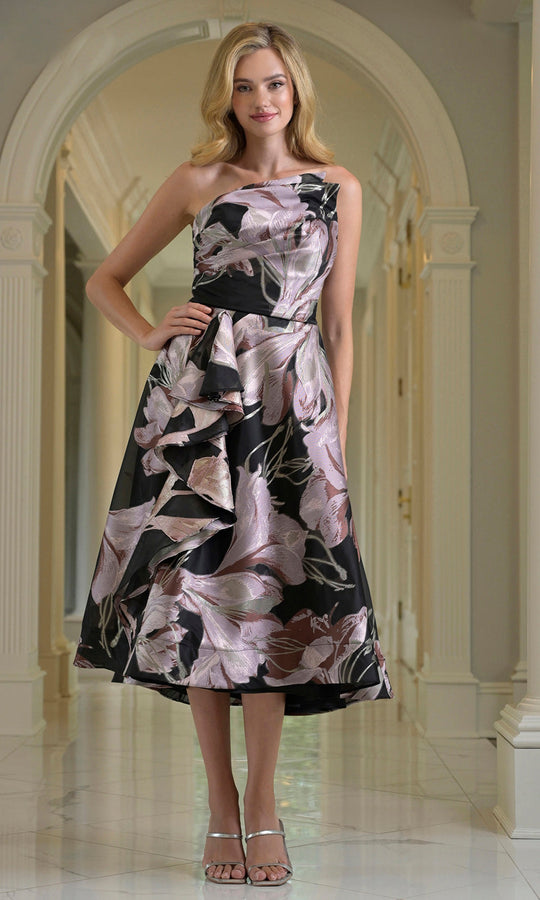 Rina di Montella RD214-1 - Strapless Draped Tea-Length Dress