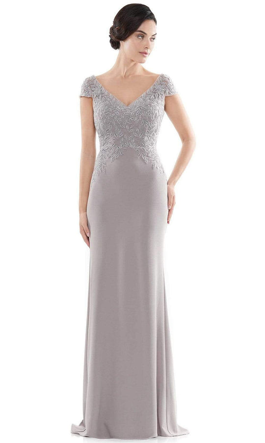 Rina Di Montella - RD2718 V-Neck Embroidered Faille Column Dress
