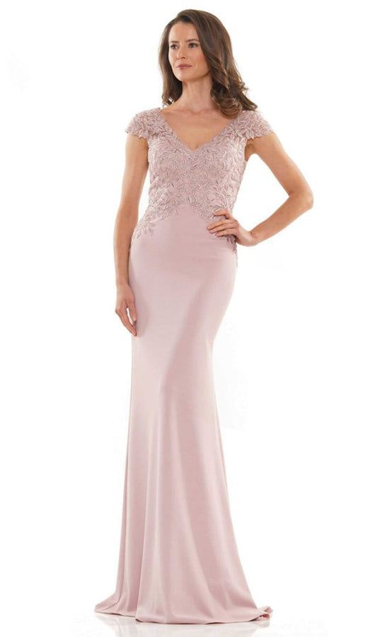 Rina Di Montella - RD2718 V-Neck Embroidered Faille Column Dress