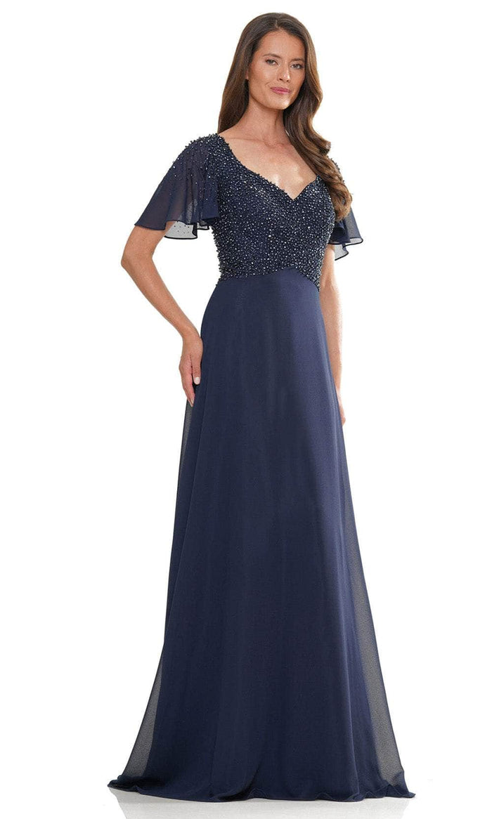 Rina di Montella RD2907 - Flutter Sleeve Embellished Formal Gown Formal Gowns 6 / Navy