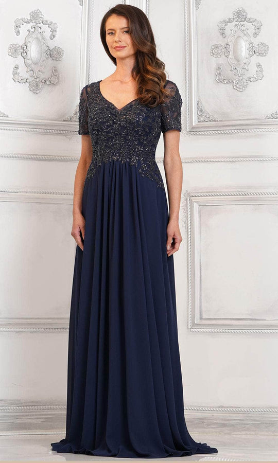 Rina di Montella RD2940 - Beaded Appliqued V-Neck Formal Gown