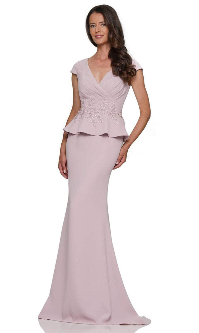 Rina di Montella RD2971 - V-Neck Cap Sleeve Long Gown Mother of the Bride Dresses 4 / Dusty Rose