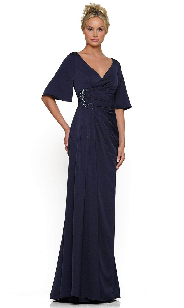 Rina di Montella RD2974 - Surplice V-Neck Pleated Formal Gown Special Occasion Dress 6 / Navy