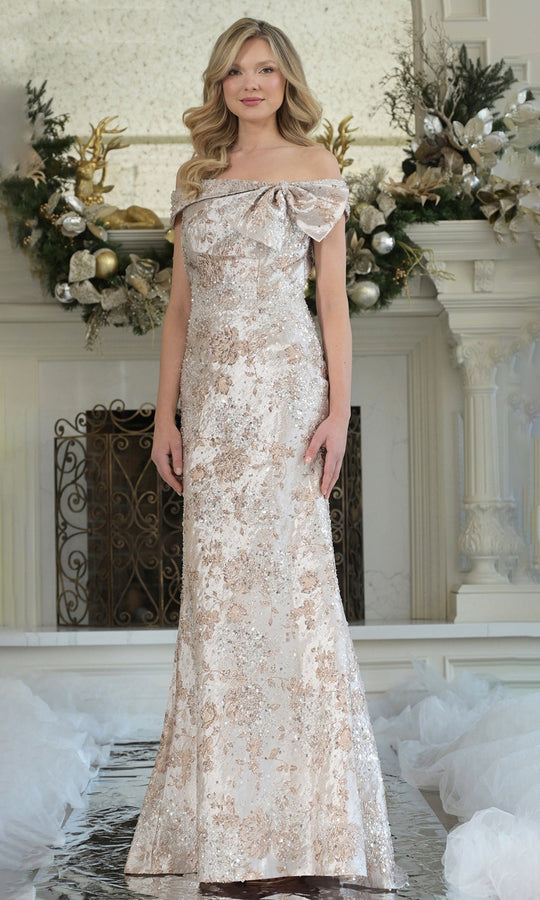 Rina di Montella RD3106-1 - Beaded Jacquard Off Shoulder Gown