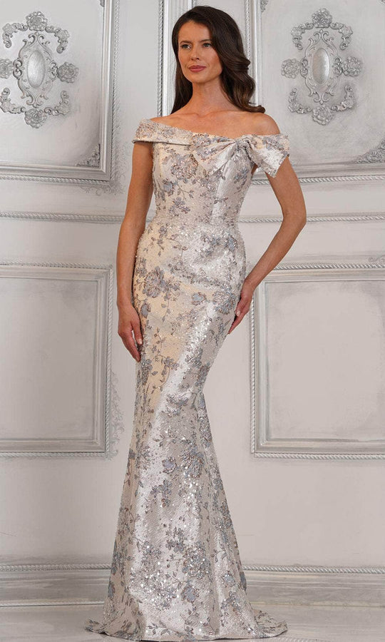 Rina di Montella RD3106 - Off-Shoulder Bow Detailed Long Gown