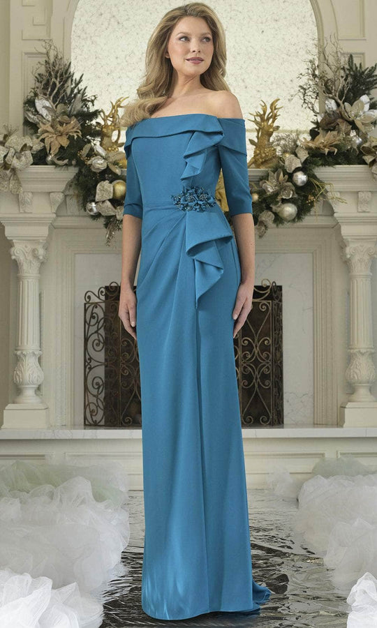 Rina Di Montella RD3202 - Off Shoulder Ruffle Sheath Gown