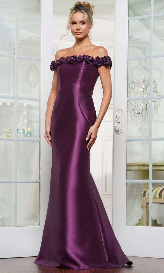 Rina di Montella RD3205-1 - Rosette Off Shoulder Mikado Gown