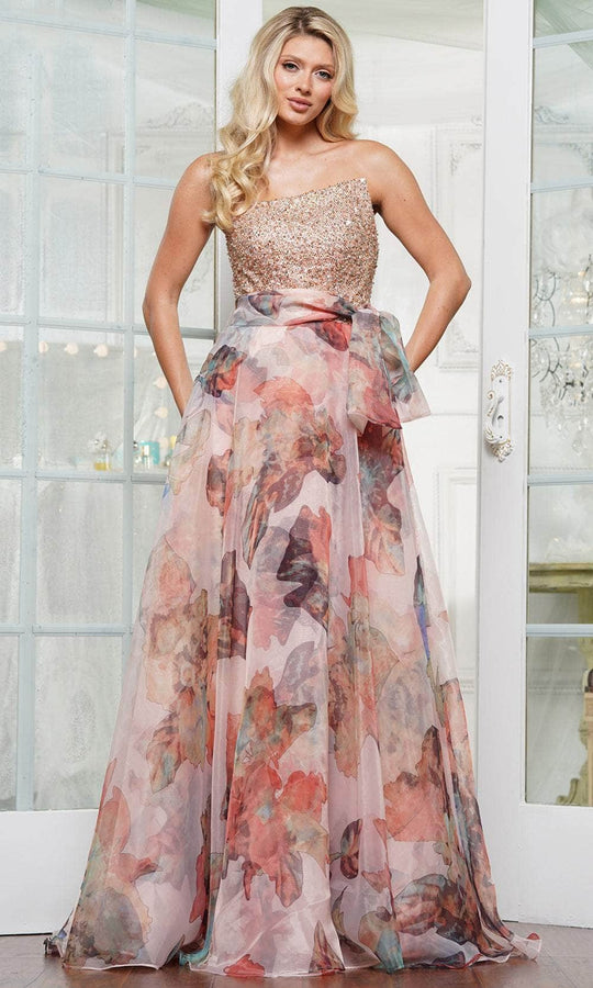 Rina Di Montella RD3213 - Beaded Asymmetrical Neckline Prom Gown