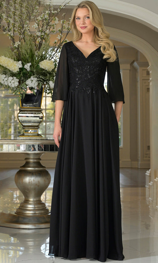 Rina di Montella RD3241-1 - Embroidered V-Neck Flowy Dress