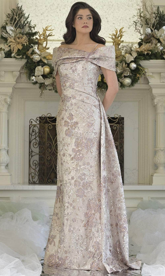 Rina Di Montella RD3306 - Off Shoulder Floral Beaded Gown