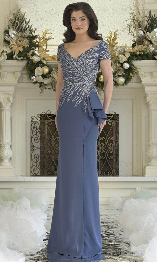 Rina Di Montella RD3323 - Beaded Bodice V-Neck Gown with Slit