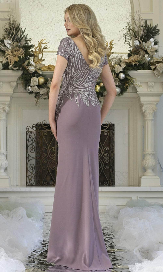 Rina Di Montella RD3323 - Beaded Bodice V-Neck Gown with Slit