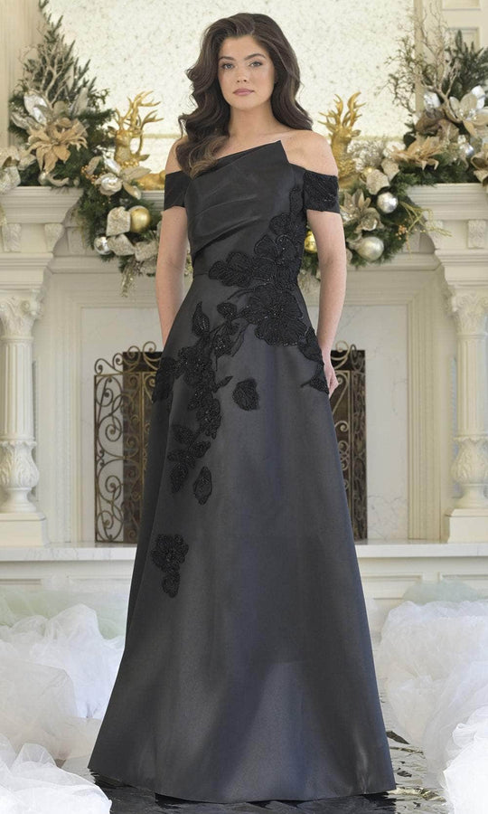 Rina Di Montella RD3344 - Asymmetric Floral Appliqued Long Gown