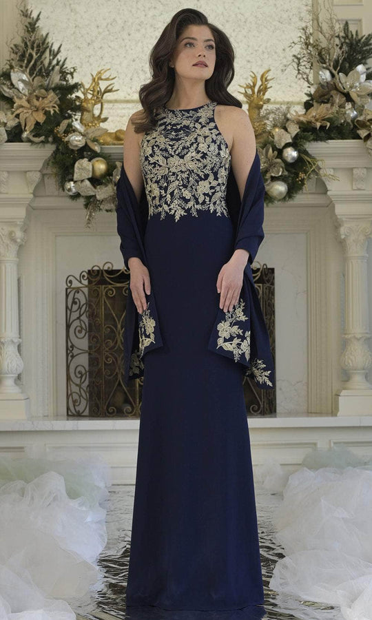 Rina Di Montella RD3345 - Floral Embroidered Sheath Gown