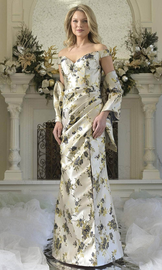 Rina Di Montella RD3350 - Floral Off Shoulder Sheath Gown