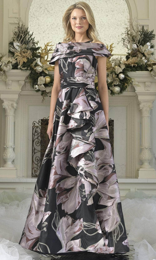 Rina Di Montella RD3361 - Halter Floral Gown with Ruffle