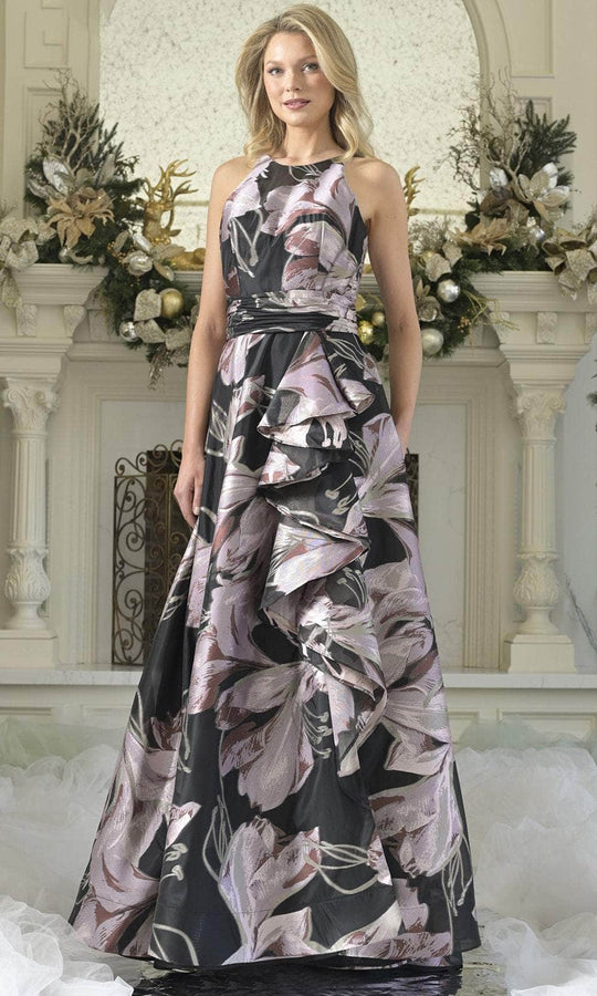 Rina Di Montella RD3361 - Halter Floral Gown with Ruffle