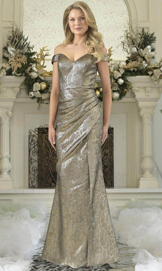 Rina Di Montella RD3364 - Off Shoulder Metallic Sheath Gown