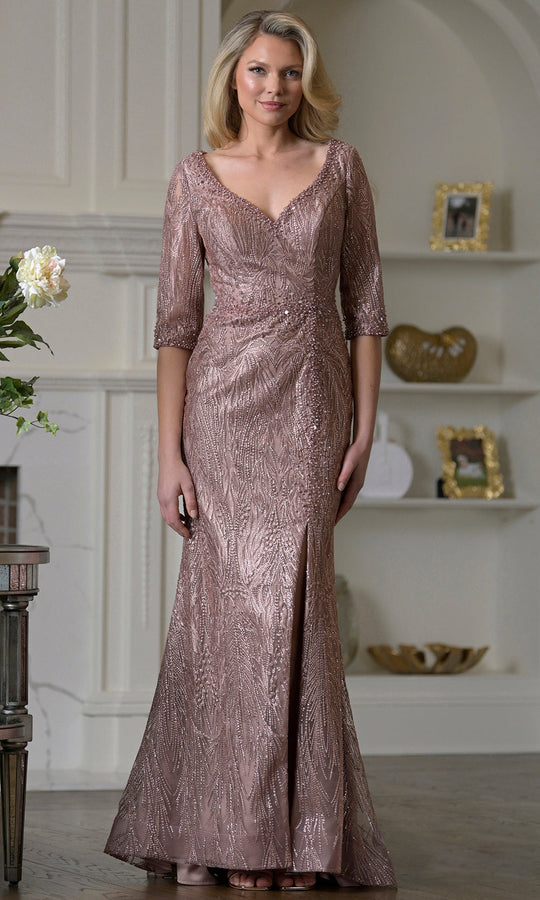 Rina Di Montella RD3530 - Beaded Elbow Sleeve Formal Dress