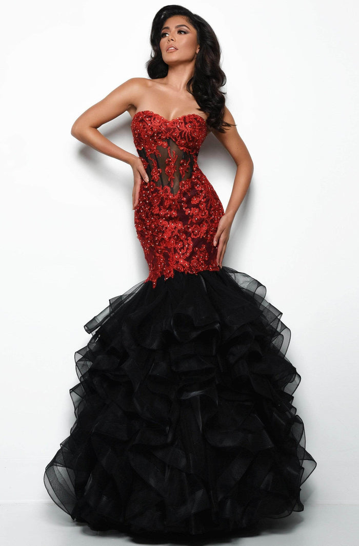 Ruffled Mermaid Dress 7025 Prom Dresses 000 / Black/Red