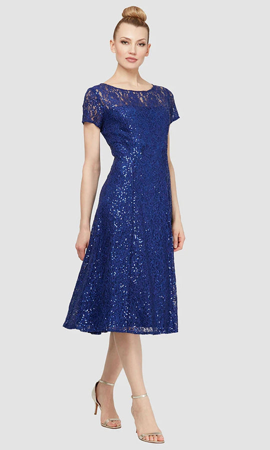 S.L. Fashions Dresses (SLNY) 9119129 - Lace Tea Length A-Line Dress