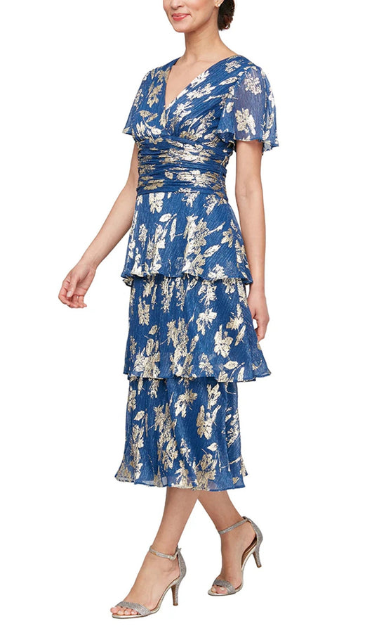 S.L. Fashions Dresses (SLNY) 9155229 - Floral Tiered Tea-Length Dress