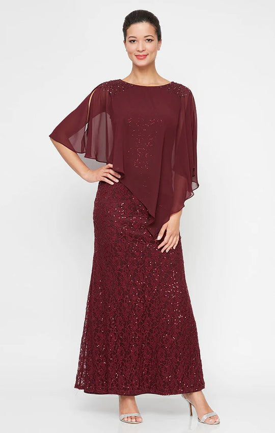 S.L. Fashions 9213121 - Sequin Lace Capelet Dress