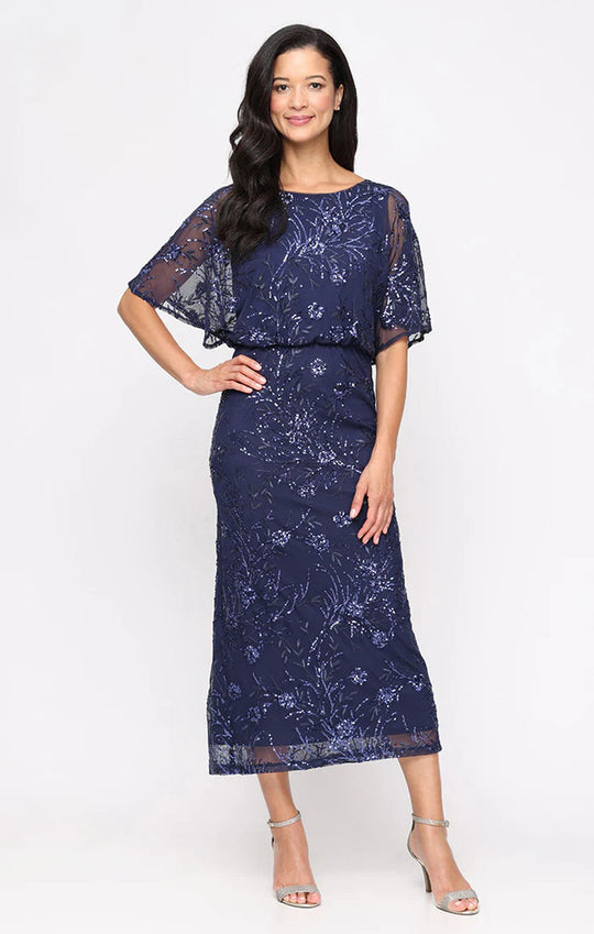 S.L. Fashions 9496478 - Embroidered Blouson Bodice Sheath Dress
