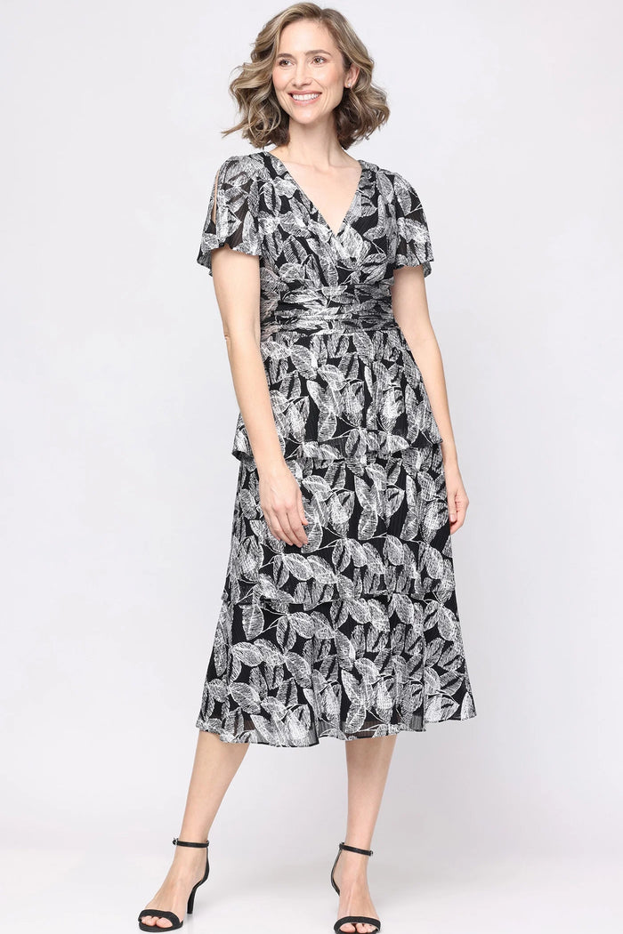 Sl Fashions Women's Tiered Tea Length Dress - Black