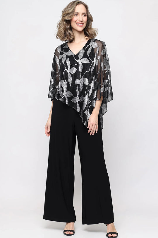 S.L. Fashions Dresses (SLNY) 9279518 Leaf Overlay Wide Leg Jumpsuit